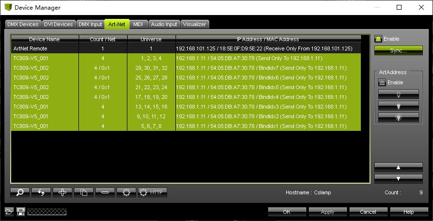 Art-Net Device Manager