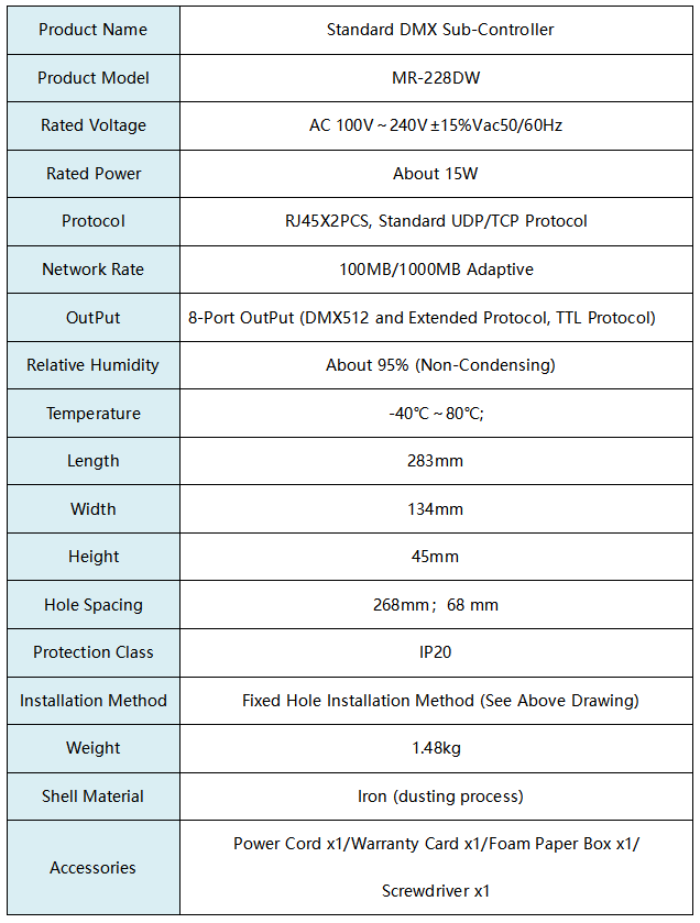 MR-228DW Parameters