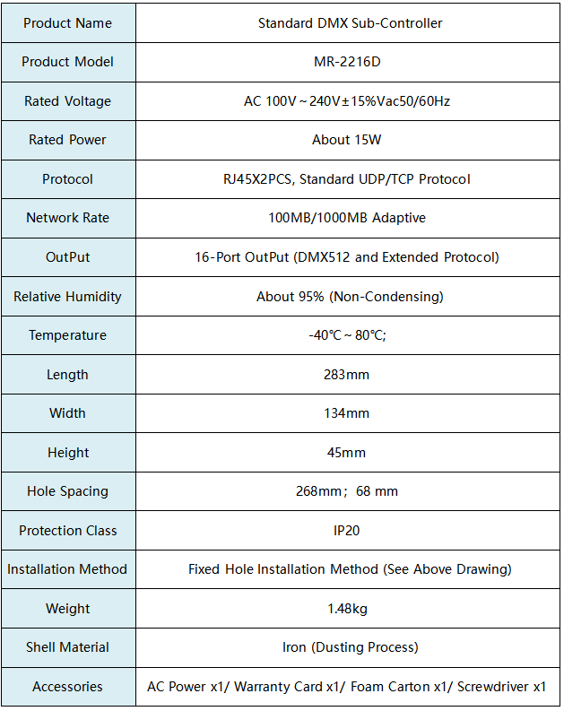 MR-2216D Parameters